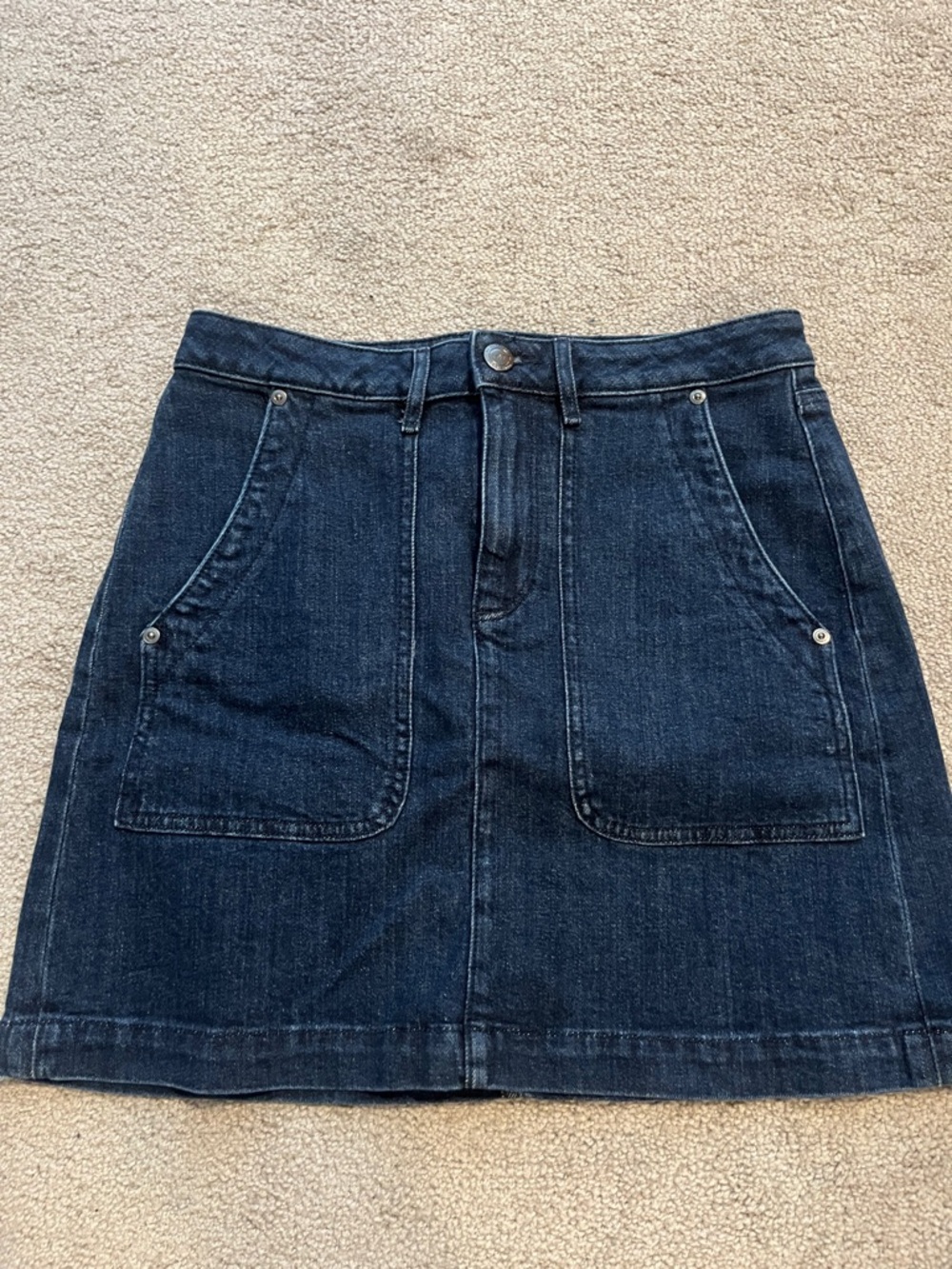 LOFT Dark Indigo Denim Mini Skirt with Patch Pockets